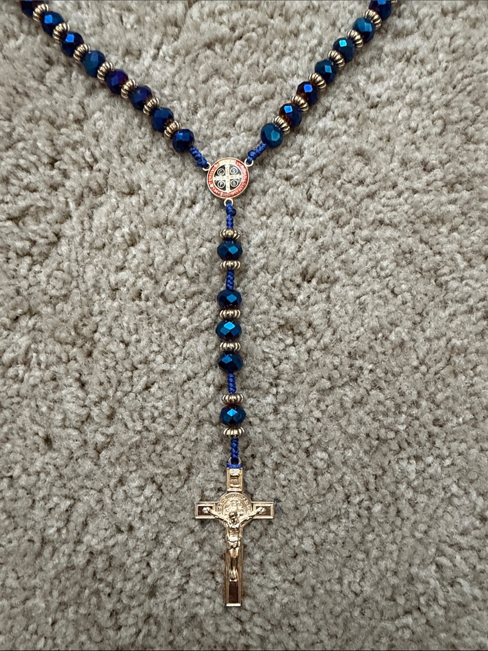 Blue Beaded Rosary with Gold Crucifix